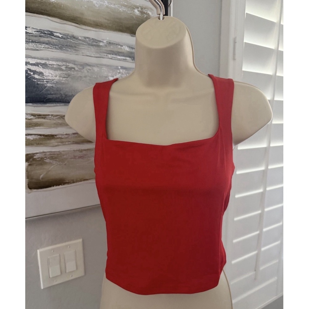 Women's‎ SHEIN Red Small Crop Stretchy Tank Top Y2K Bodycon Square Neck Summer